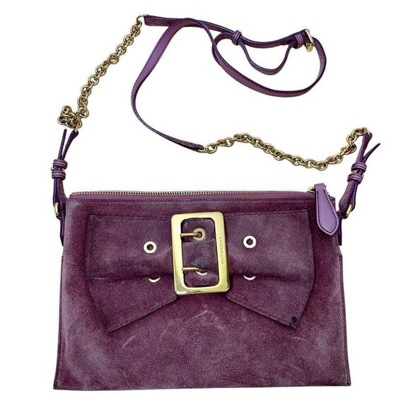 Burberry Suede Leather Bow Peyton Wristlet Crossbody Clutch Dusty‎ Rose Org $795 - Picture 1 of 13